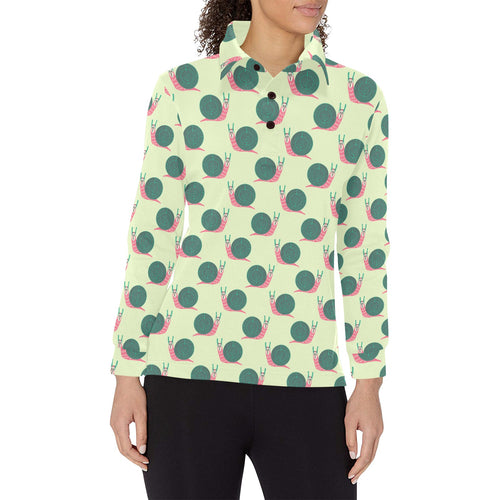 Snail Pattern Print Design 04 Women's Long Sleeve Polo Shirt