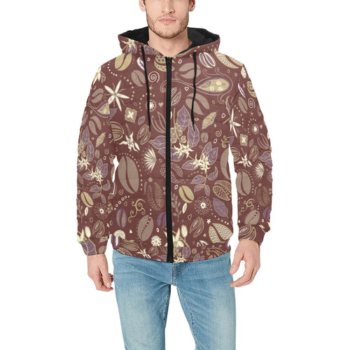 Coffee bean flower pattern Men's Padded Hooded Jacket