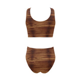 Wood Printed Pattern Print Design 04 Chest Bowknot High Waisted Bikini Swimsuit