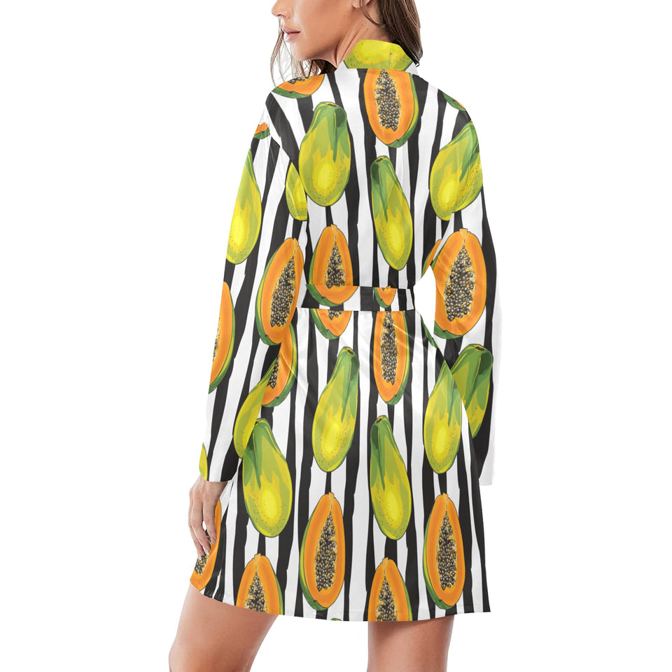 papaya design pattern Women's Long Sleeve Belted Night Robe
