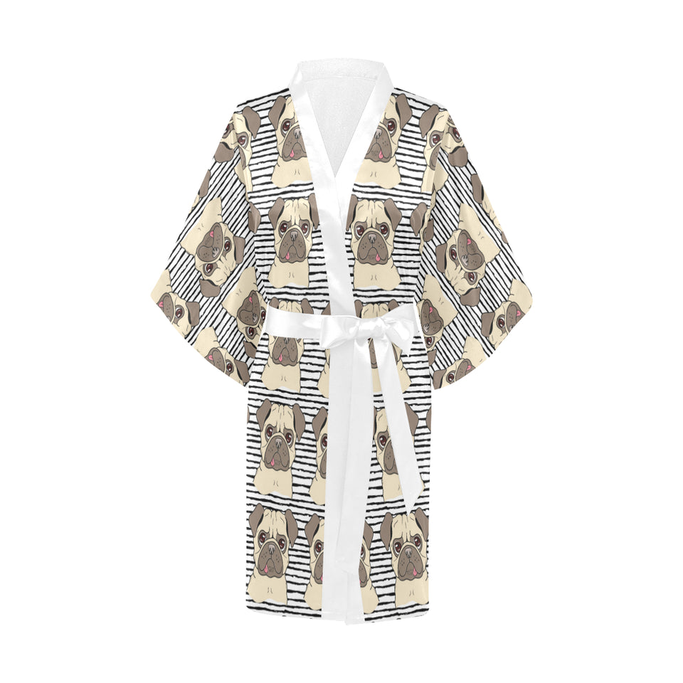 Happy pug pattern Women's Short Kimono Robe