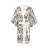 Happy pug pattern Women's Short Kimono Robe