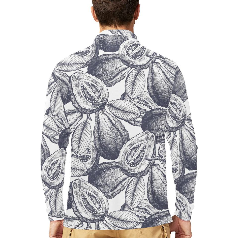 Guava tropical hand drawn pattern Men's Long Sleeve Polo Shirt