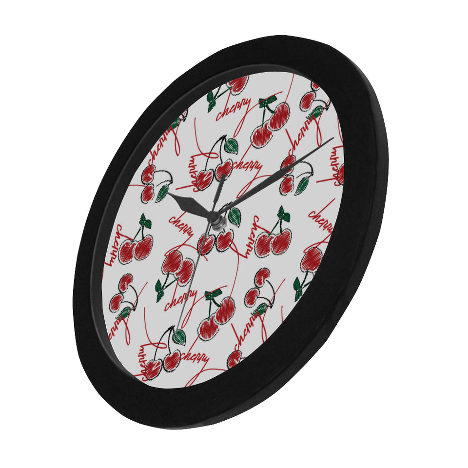 Hand drawn cherry pattern Elegant Black Wall Clock