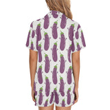Eggplant Pattern Print Design 01 Women's V-Neck Short Pajama Set