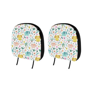 Cute elephants palm tree flower butterfly pattern Car Headrest Cover