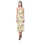 lemon flower leave pattern V-Neck Open Fork Long Dress
