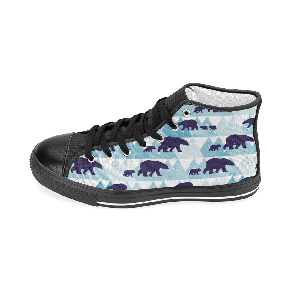 polar bear winter snow pattern Women's High Top Canvas Shoes Black