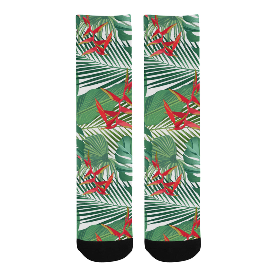 heliconia palm and monstera  leaves pattern Crew Socks