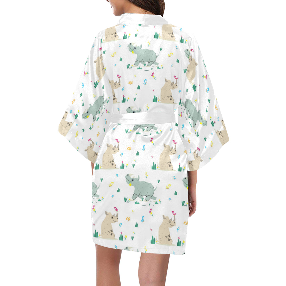 Cute Rhino pattern Women's Short Kimono Robe