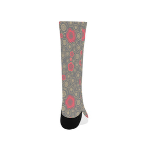 Red gold Sakura cherry blossom gray background Crew Socks