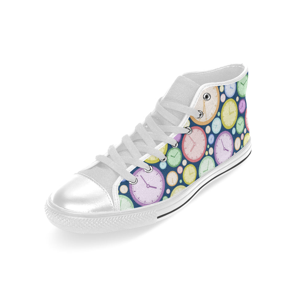 Colorful clock background Men's High Top Canvas Shoes White
