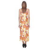 Orange yellow orchid flower pattern background V-Neck Open Fork Long Dress
