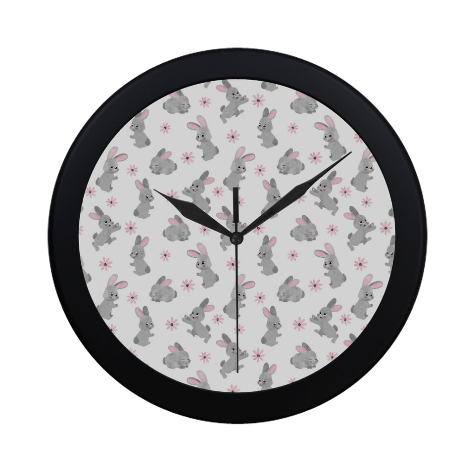 Watercolor cute rabbit pattern Elegant Black Wall Clock