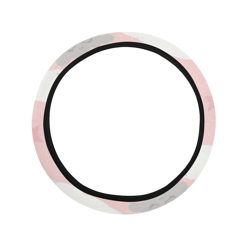 Cute moon cloud star pattern pink dot background Car Steering Wheel Cover