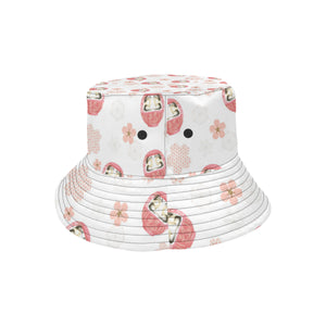 Daruma japanese wooden doll cherry blossom flower Unisex Bucket Hat