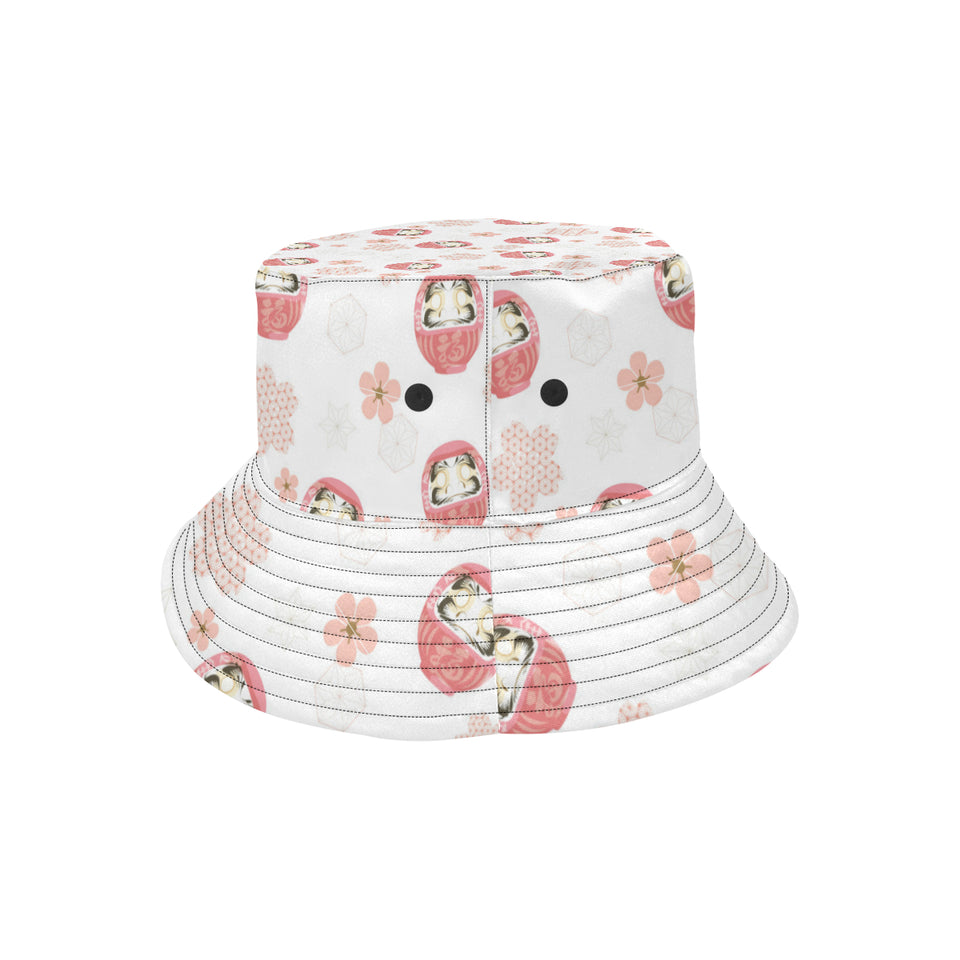 Daruma japanese wooden doll cherry blossom flower Unisex Bucket Hat