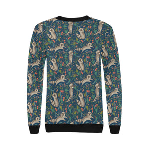 Raccoon tropical leaves pattern Women's Crew Neck Sweatshirt