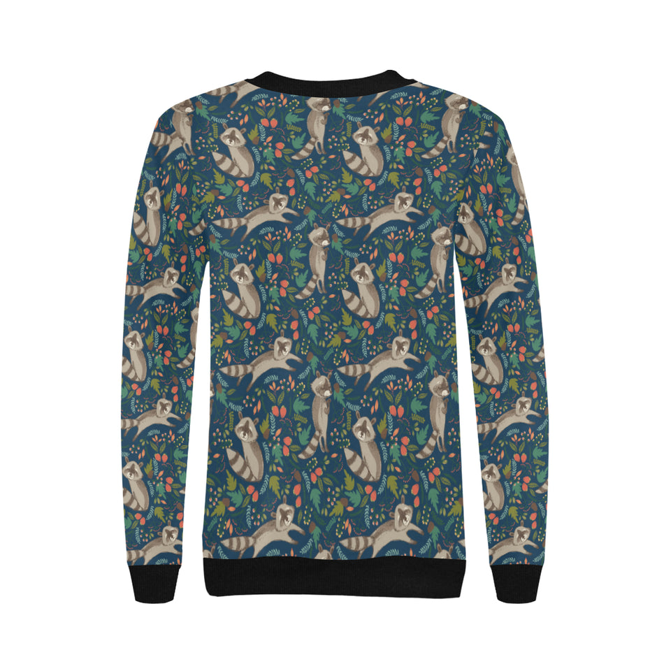 Raccoon tropical leaves pattern Women's Crew Neck Sweatshirt