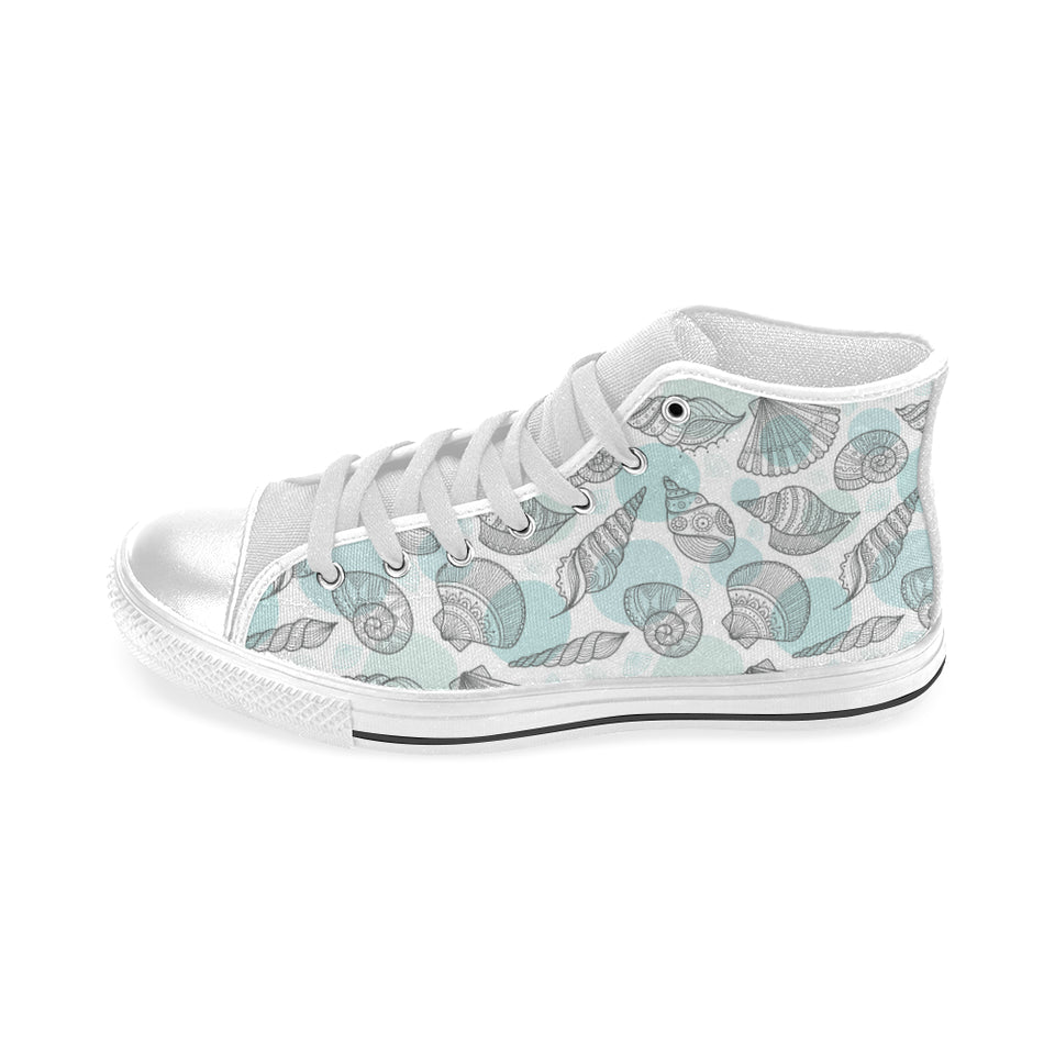 Shell polynesian tribal Men's High Top Canvas Shoes White
