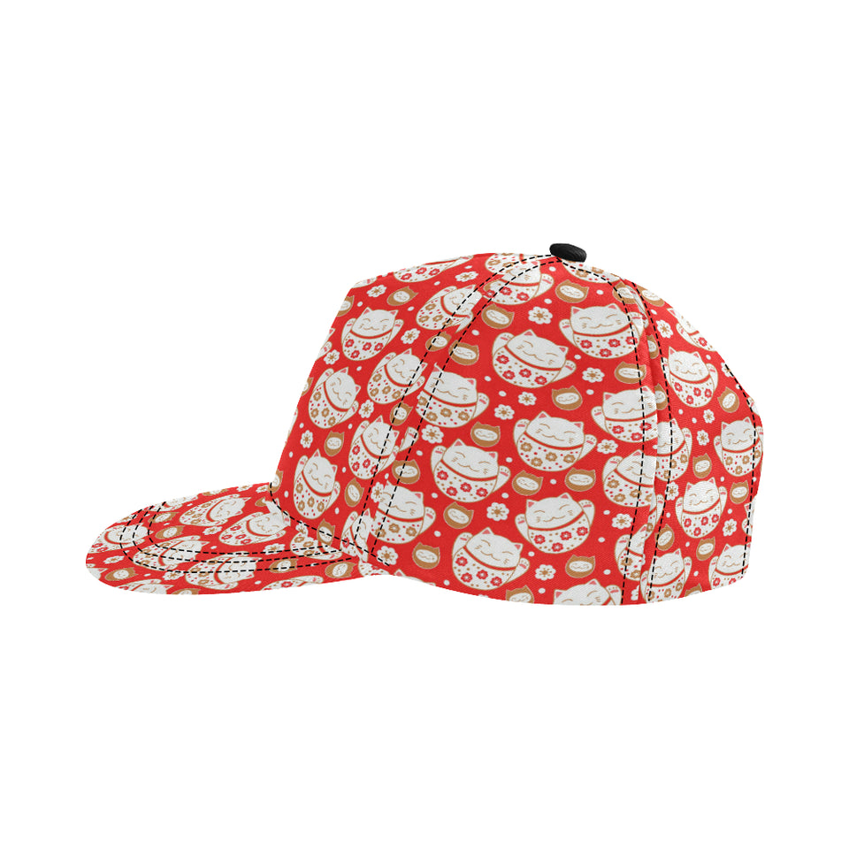 Cute Maneki neko cat red background All Over Print Snapback Cap