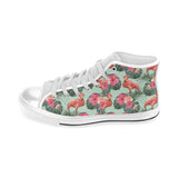 Beautiful flamingo tropical palm leaves hibiscus p Men's High Top Canvas Shoes White