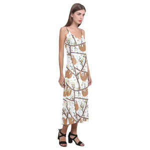 Sloths hanging on the tree pattern V-Neck Open Fork Long Dress