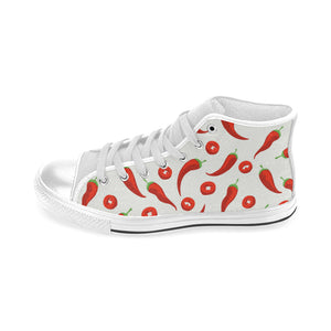 Chili pattern Men's High Top Canvas Shoes White