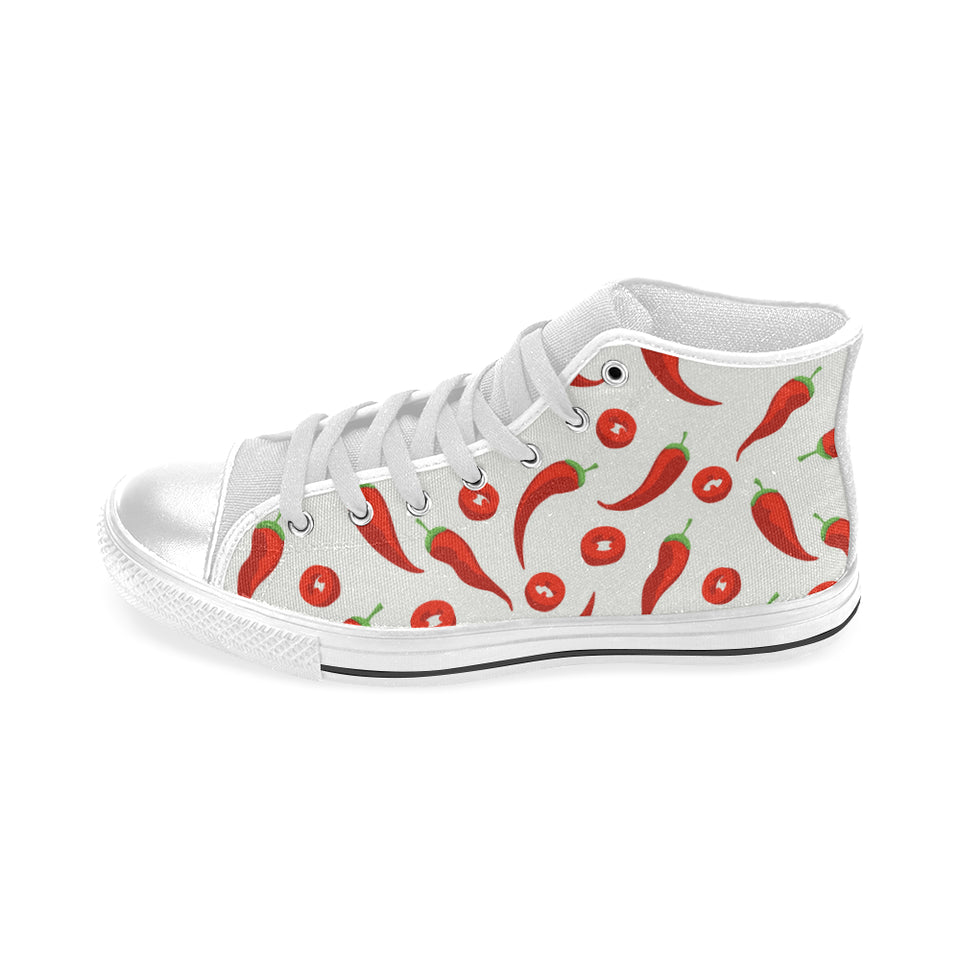 Chili pattern Men's High Top Canvas Shoes White