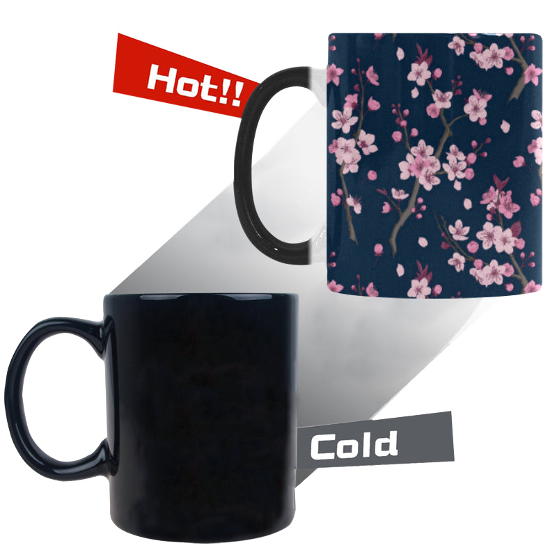 Pink sakura cherry blossom blue background Morphing Mug Heat Changing Mug