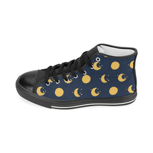 Moon star pattern Women's High Top Canvas Shoes Black
