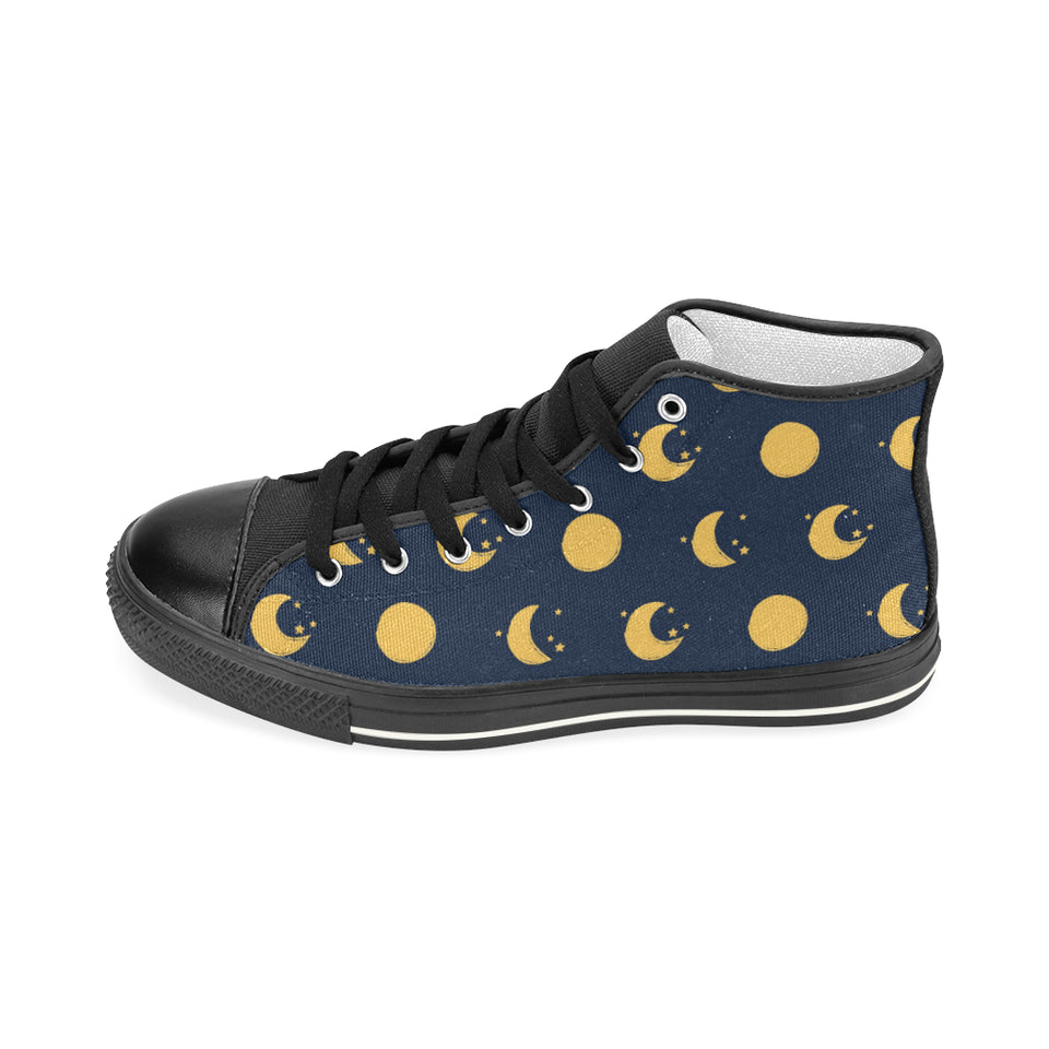 Moon star pattern Women's High Top Canvas Shoes Black