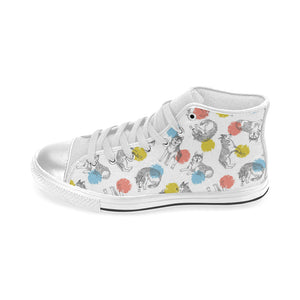 Siberian husky and colorful circle pattern Women's High Top Canvas Shoes White
