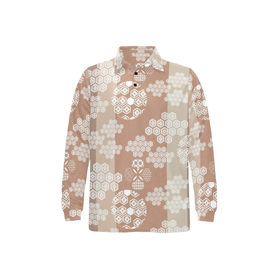Beautiful hexagon japanese pattern Men's Long Sleeve Polo Shirt