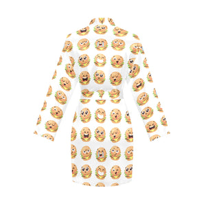 Hamburger Pattern Print Design 04 Women's Long Sleeve Belted Night Robe