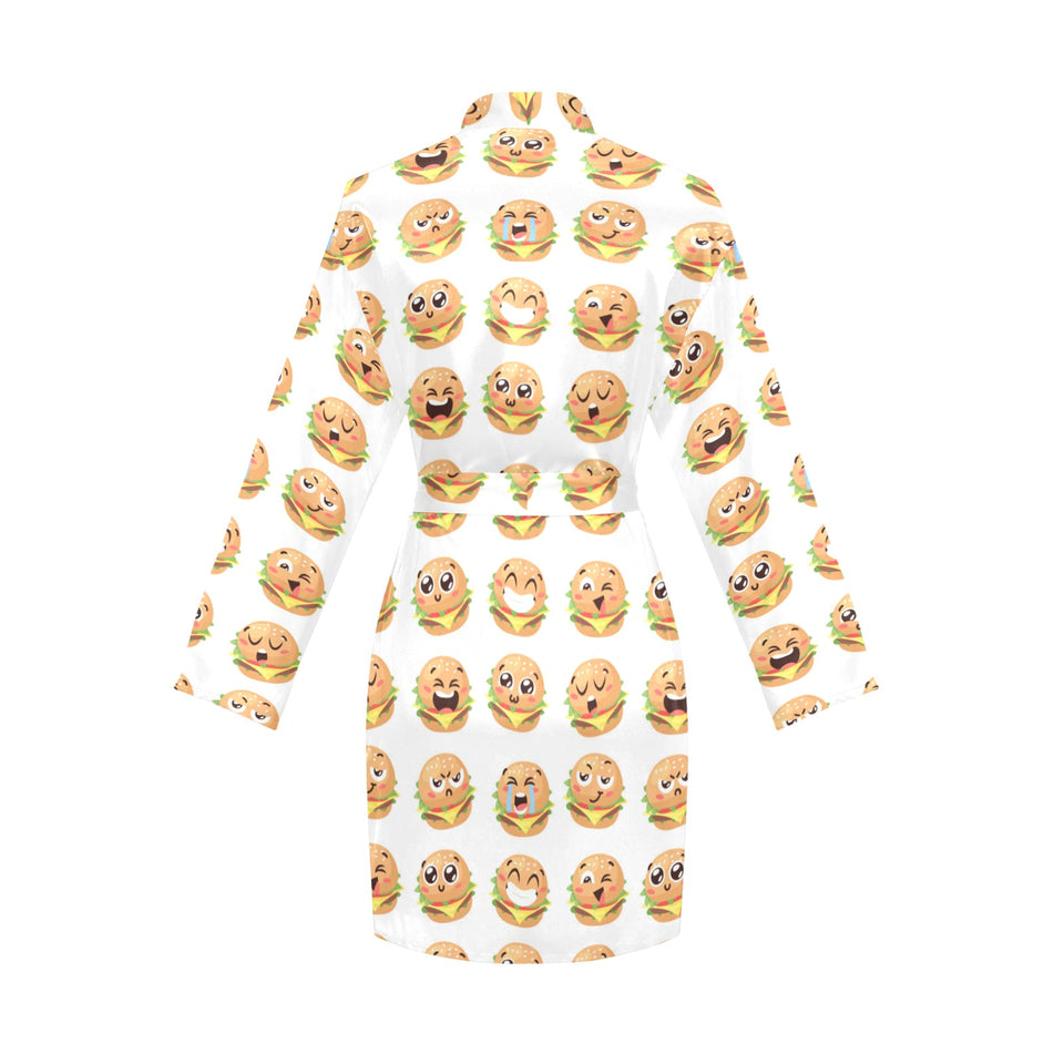 Hamburger Pattern Print Design 04 Women's Long Sleeve Belted Night Robe