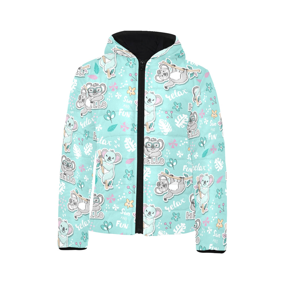 Cute koalas blue background pattern Kids' Boys' Girls' Padded Hooded Jacket