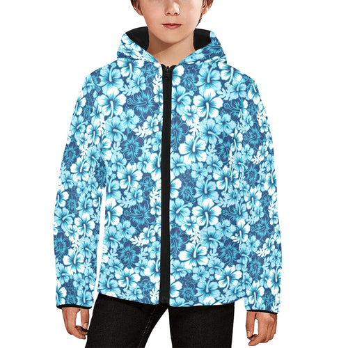 Hibiscus Pattern Print Design 03 Kids' Boys' Girls' Padded Hooded Jacket