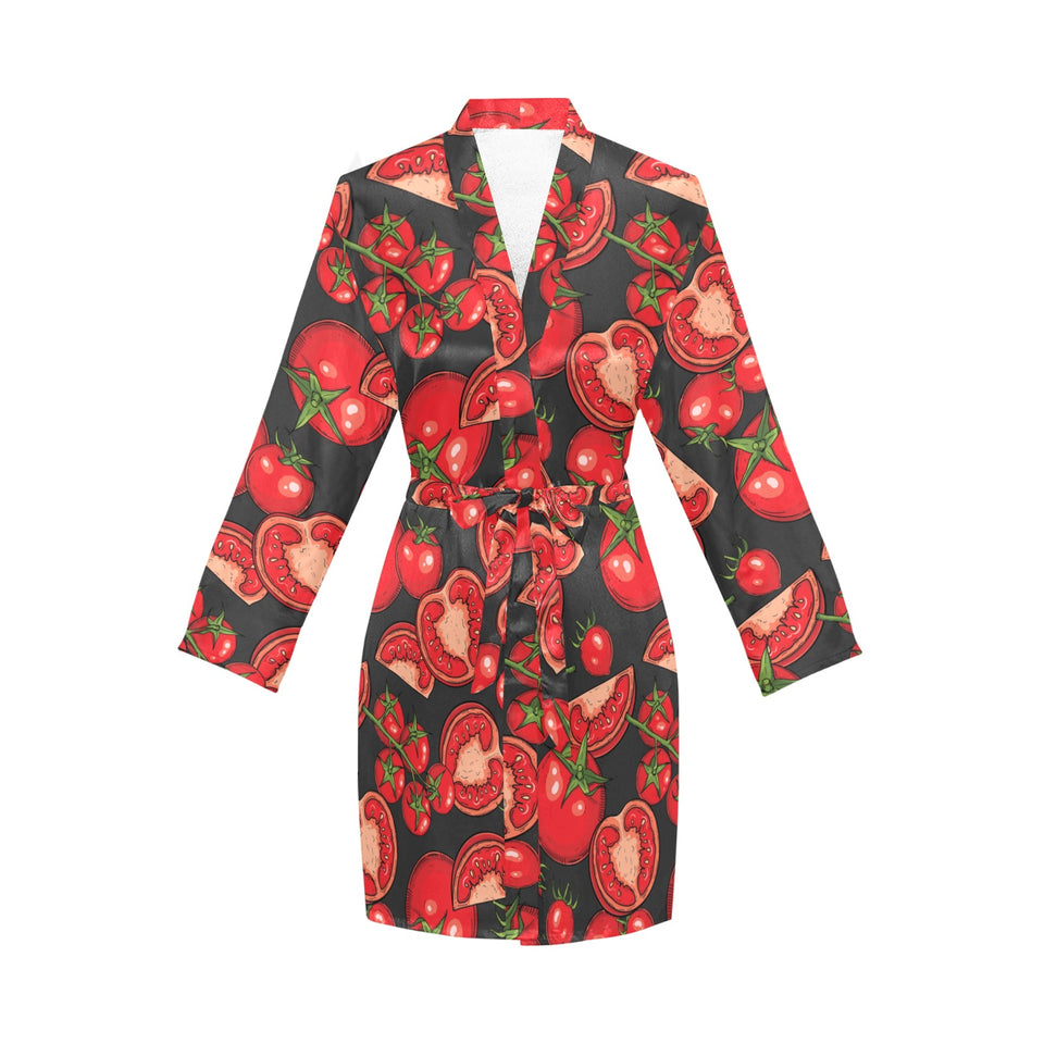 Tomato black background Women's Long Sleeve Belted Night Robe