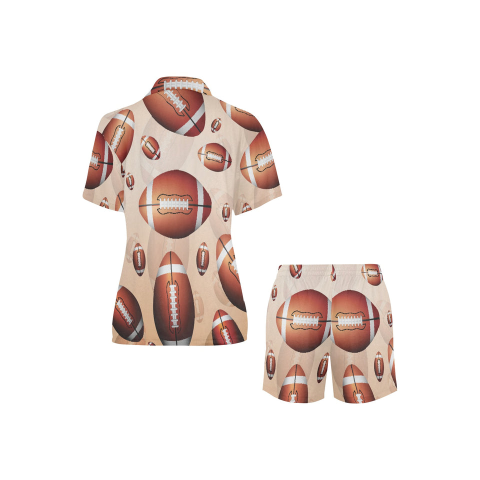 American football ball design pattern Women's V-Neck Short Pajama Set