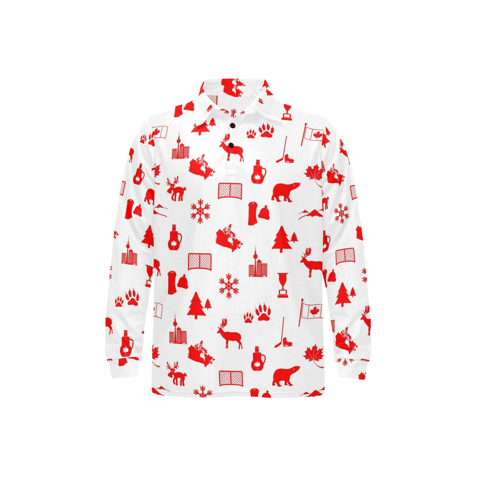 Canada Pattern Print Design 04 Men's Long Sleeve Polo Shirt