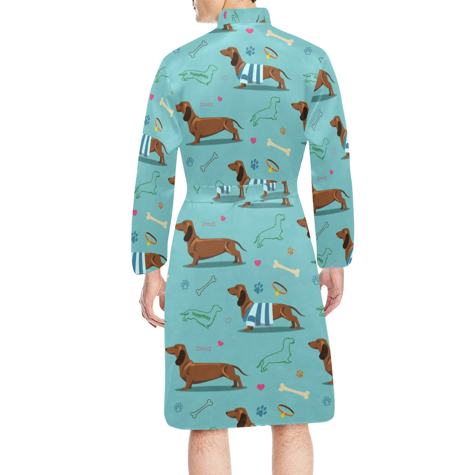 Dachshund decorative background Men's Long Sleeve Belted Night Robe