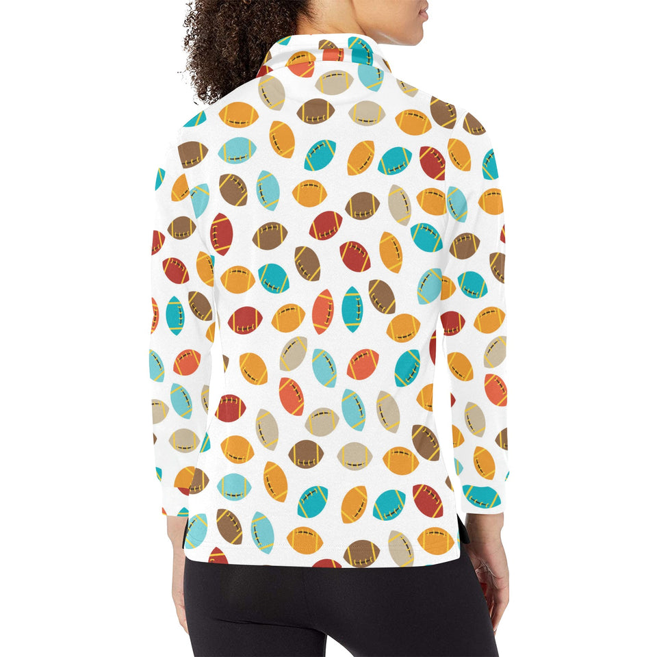 Colorful american football ball pattern Women's Long Sleeve Polo Shirt