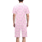 Lavender pattern pink background Men's V-Neck Short Pajama Set