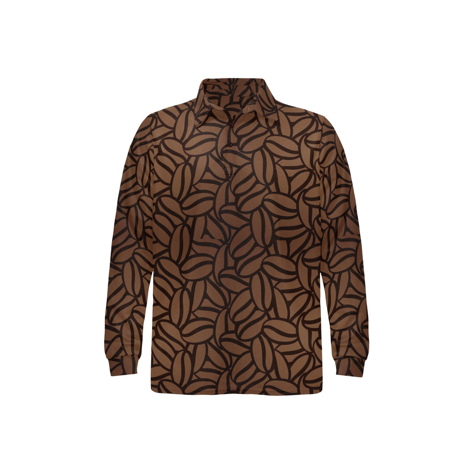coffee bean pattern Men's Long Sleeve Polo Shirt