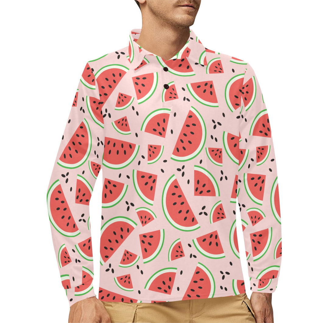 Watermelon pattern Men's Long Sleeve Polo Shirt