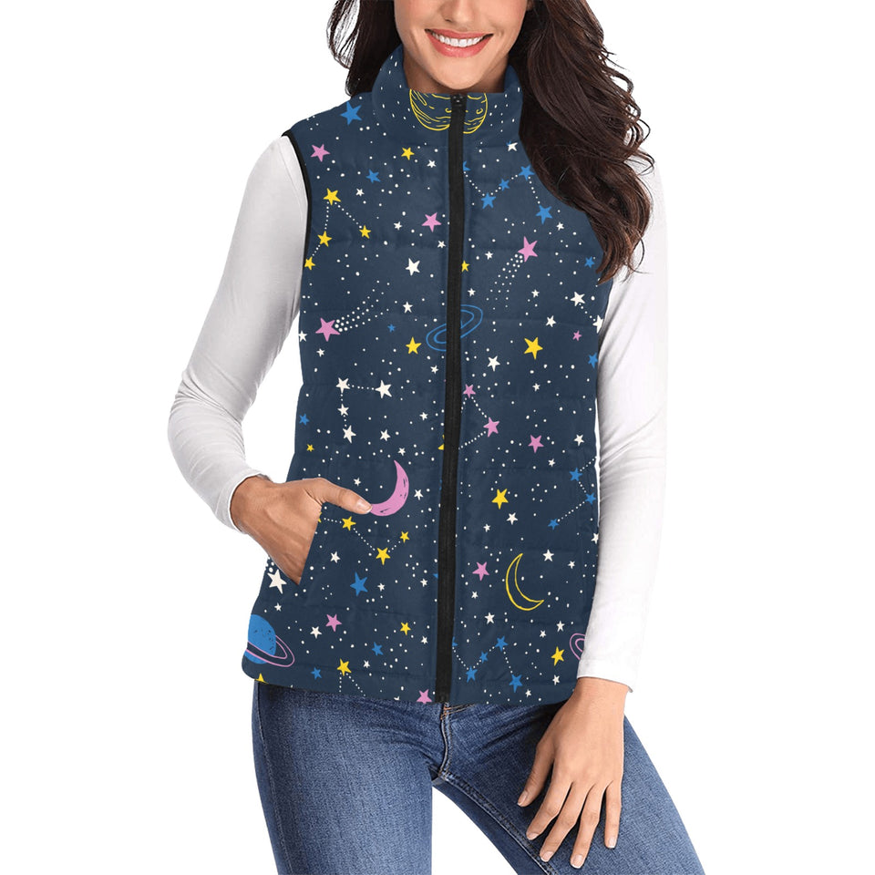 space pattern with planets, comets, constellations Women's Padded Vest
