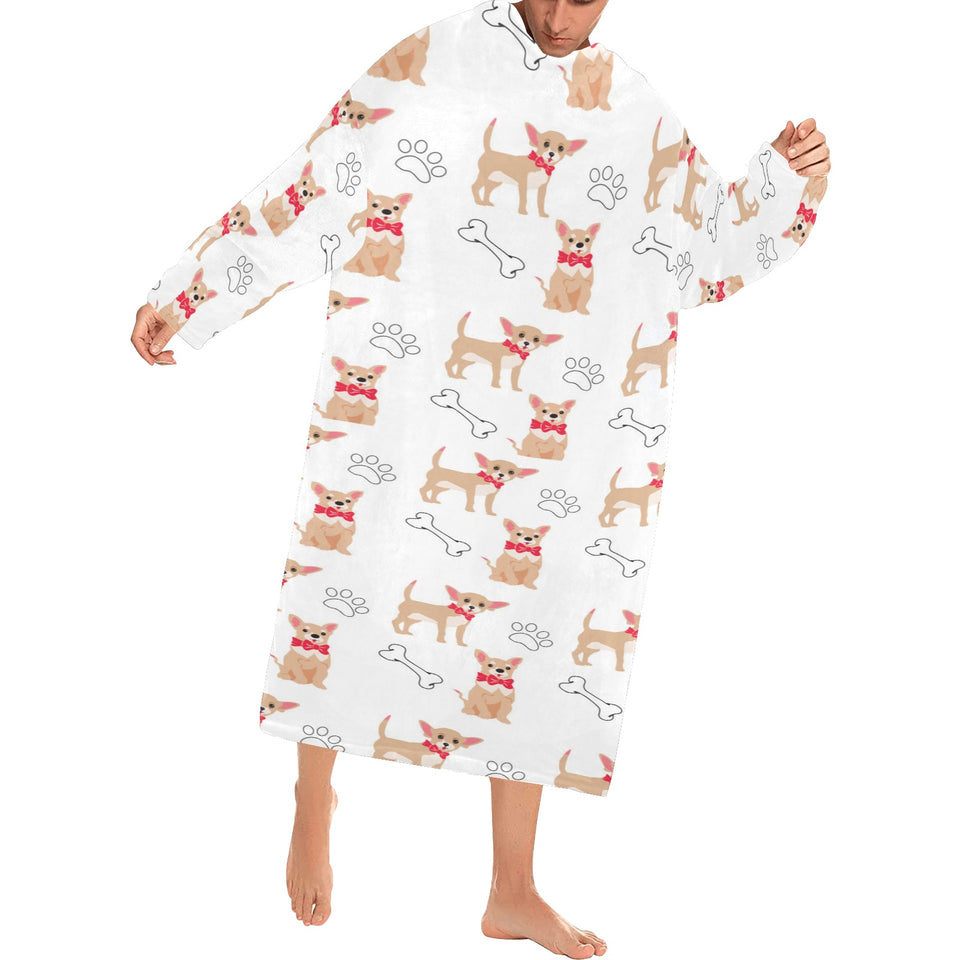 Chihuahua bone paw pattern Blanket Robe with Sleeves