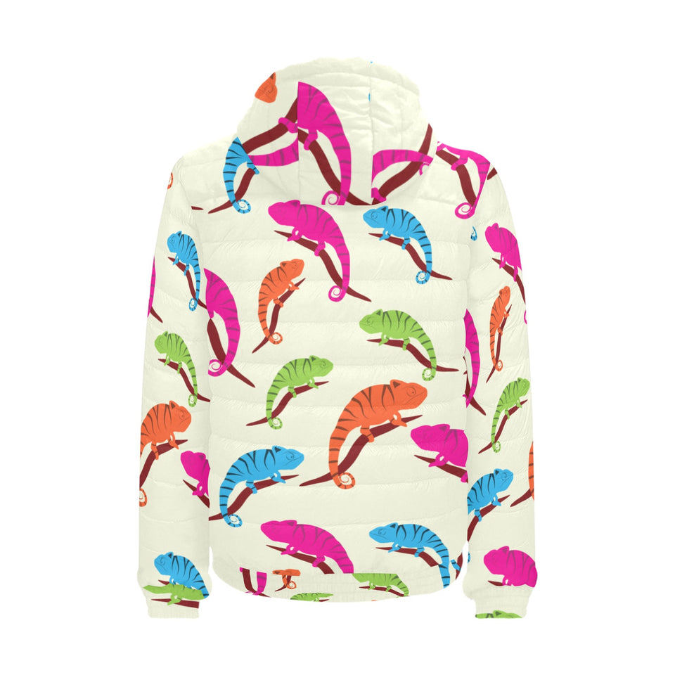 Colorful Chameleon lizard pattern Men's Padded Hooded Jacket