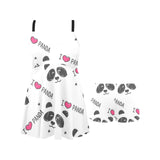 Hand Drawn faces of pandas pattern Chest Sexy Pleated Two Piece Swim Dress